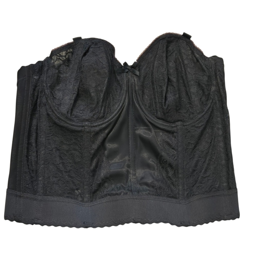 Vintage Goddess 689 Longline Bra 40B Black Lace Bustier Corset Made USA Pin Up